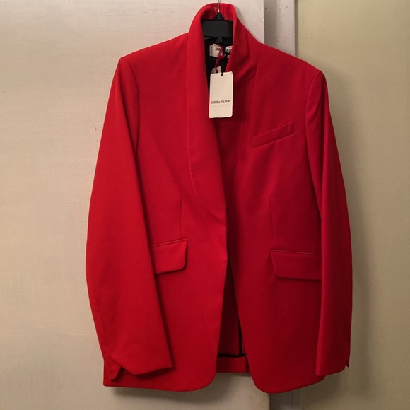 Zadig&Voltair Virgin Wool Stretch Crisp True Red Jacket New With Tags - Picture 15 of 16